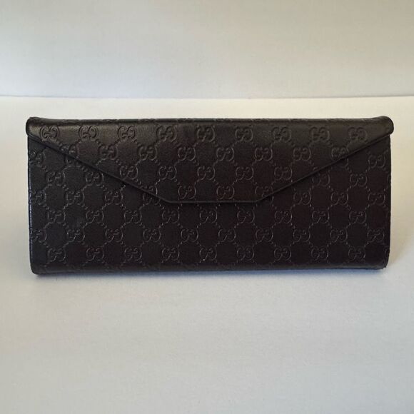 Gucci Triangle Brown Leather Eyeglasses Sunglasses Snap Closure Case Luxury - Picture 1 of 8